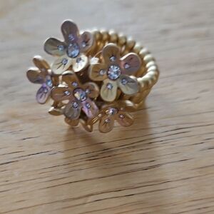 Gold Tone Floral Ring with Crystals